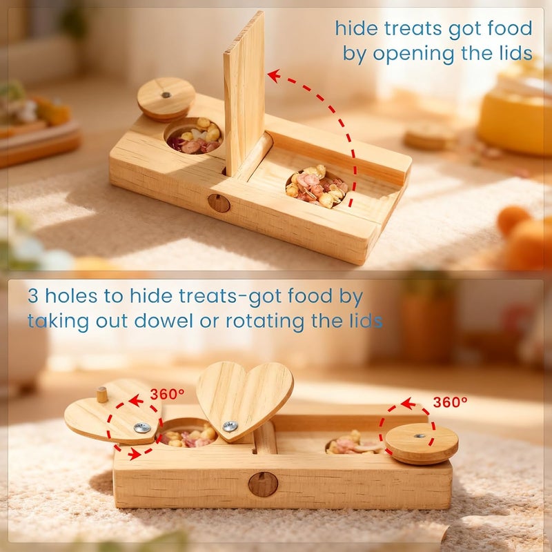 WHEARTED 2 Pack Guinea Pig Foraging Toys, Guinea Pig Enrichment Toys Wooden Interactive Bunny Puzzle Toys, Small Animals Hide Treats Dispenser for Hamster, Rabbits, Bunny, Chinchillas - Image 5